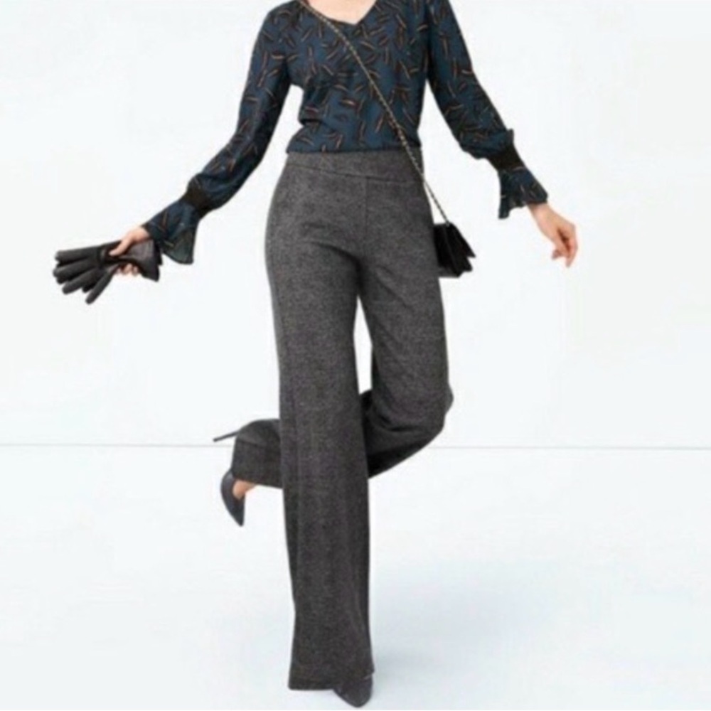Cabi Size 8 Bond Trousers Pants Wide Leg Glen Plaid Gray Black High Waist 3740R